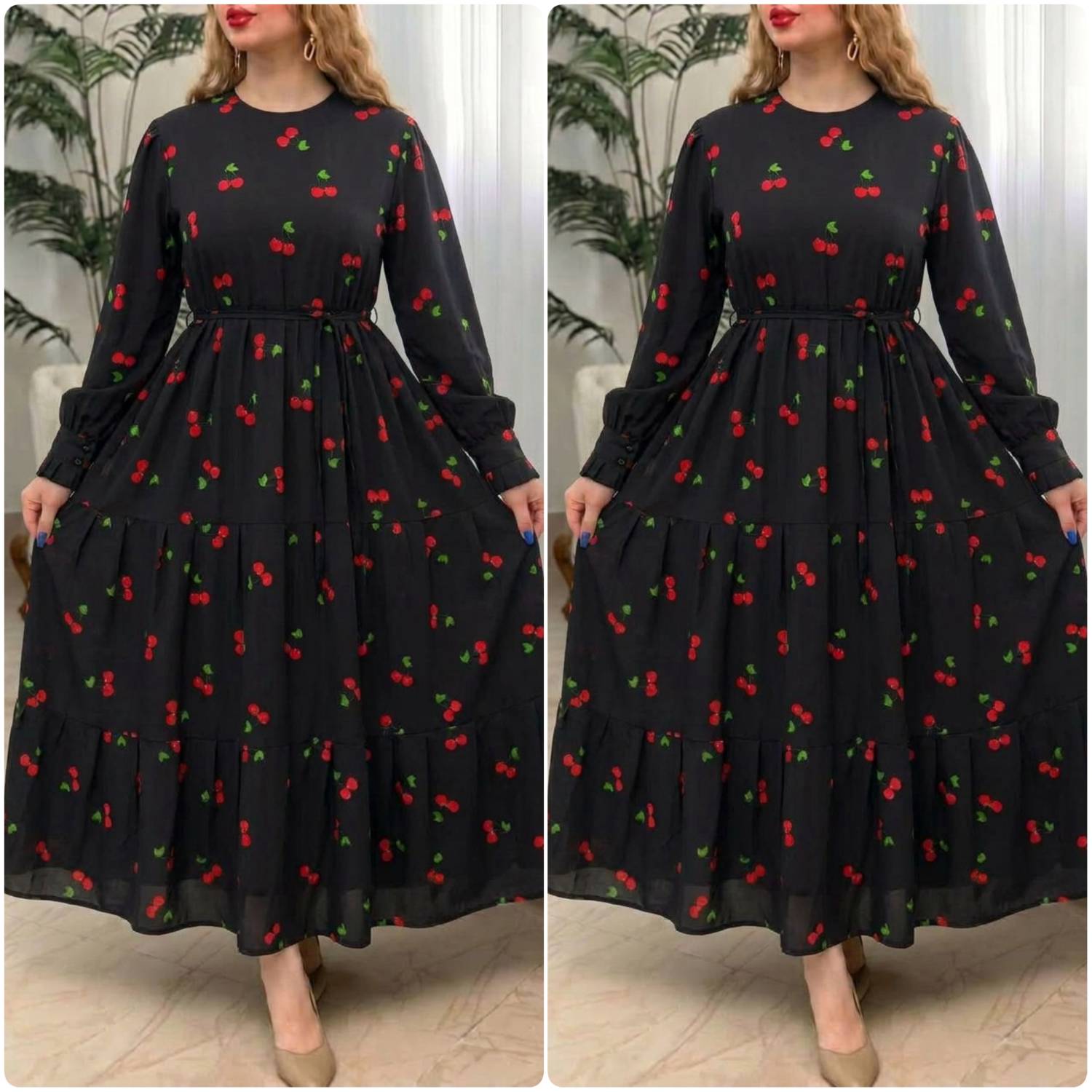 پیراهن گیلاسی یقه چین
